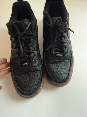 AF1 Black Leather Sneakers with Gum Sole Sz 8
